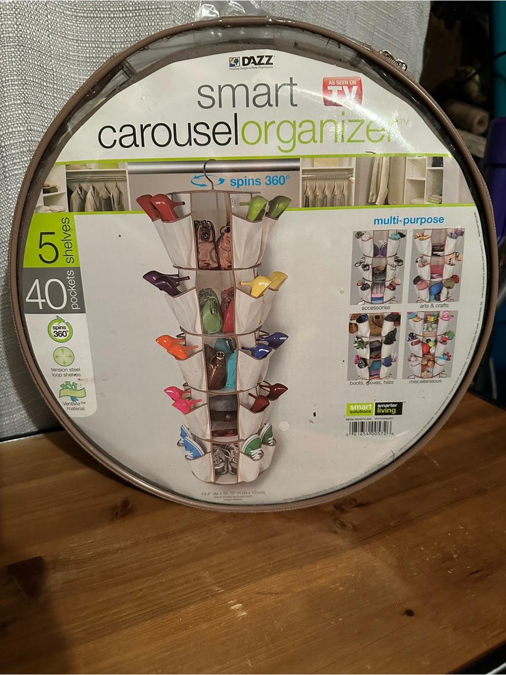 NWT Smart Carousel Organizer - Brown/White 40-Pocket Hanging Storage